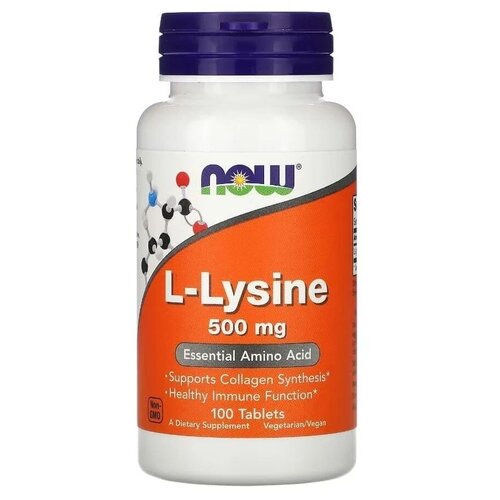 Таблетки NOW L-Lysine, 110 г, 271 мл, 500 мг, 100 шт. купить за 1330 руб, фото