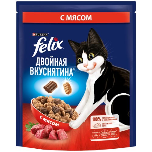 Сухой Корм для кошек Felix Двойная вкуснятина, с мясом 3 шт. х 200 г (кусочки в желе) фотография