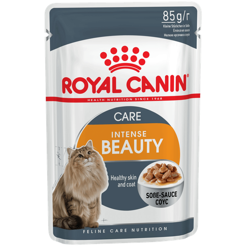 Влажный корм для кошек Royal Canin Intense Beauty, для здоровья кожи и блеска шерсти 85 г (кусочки в желе) купить за 231 руб, фото