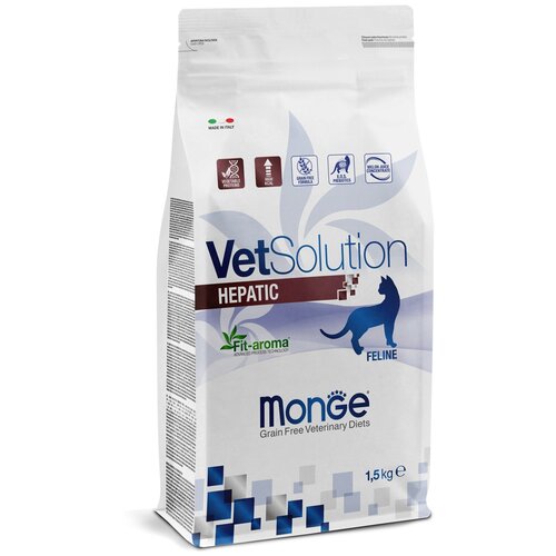 Сухой корм для кошек Monge VetSolution Hepatic, при проблемах с печенью, беззерновой 1500 г фотография