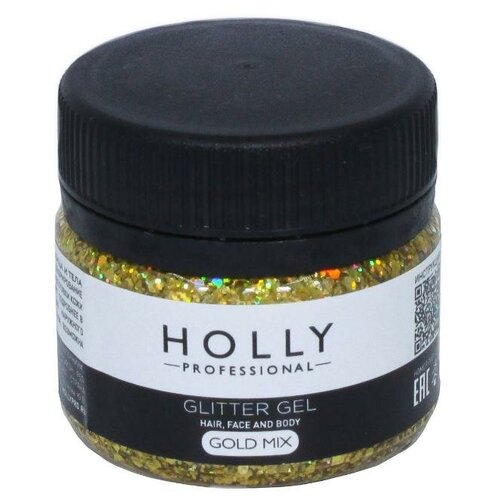 Holly Professional Декоративный гель для волос, лица и тела GLITTER GEL Holly Professional, Gold Mix, 20 мл купить за 630 руб, фото