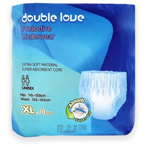 Трусы впитывающие для взрослых Double love размер XL (обхват бедер 110-150 см)/10 шт. купить за 860 руб, фото