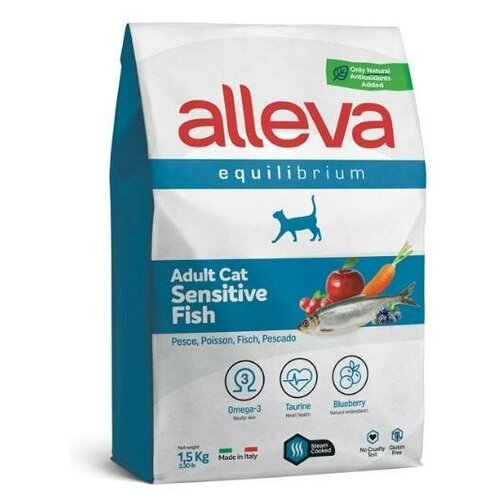 ALLEVA EQUILIBRIUM CAT Adult Sensitive Fish Сухой корм для взрослых кошек с рыбой 1,5 кг (2 шт) купить за 3956 руб, фото