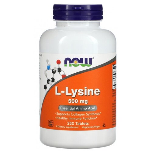 Таблетки NOW L-Lysine, 200 г, 250 мл, 500 мг, 250 шт. фотография