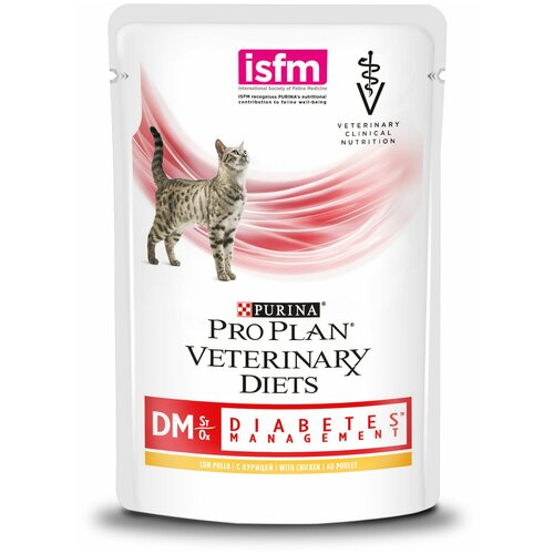 Корм влажный диетический (паучи) Pro Plan Veterinary Diets Cat DM Diabetes Management для взрослых кошек при диабете, курица, 85 г х 10 шт купить за 1700 руб, фото