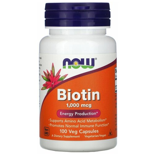 Капсулы NOW Biotin, 120 г, 100 мл, 1000 мкг, 100 шт. фотография