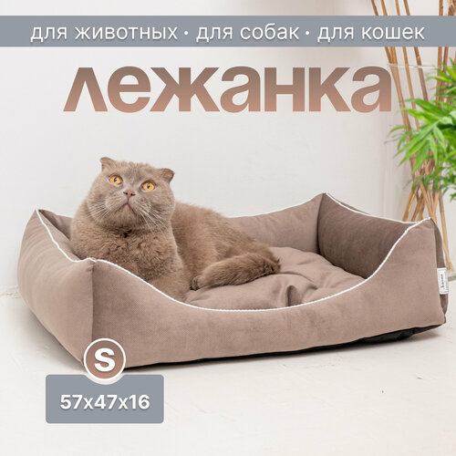 Лежанка для кошек и собак Лекона Маршал, капучино, велюр, размер S, 57х47х16 см купить за 1711 руб, фото